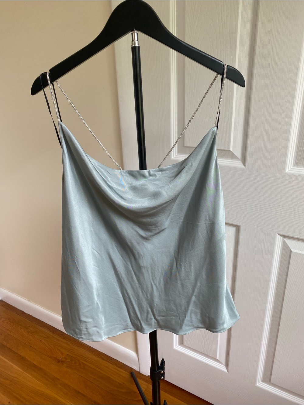 NWT H&M Pale Blue Satin Cowl Camisole with Metallic Straps Size M